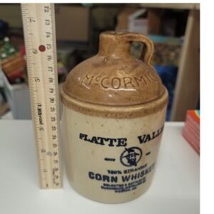McCormick Platte Valley Corn Whiskey‎ Stoneware Pottery Jug Bottle Weston MO